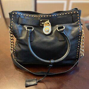 Michael Kors Black and Gold Leather Studded Hamilton Tote